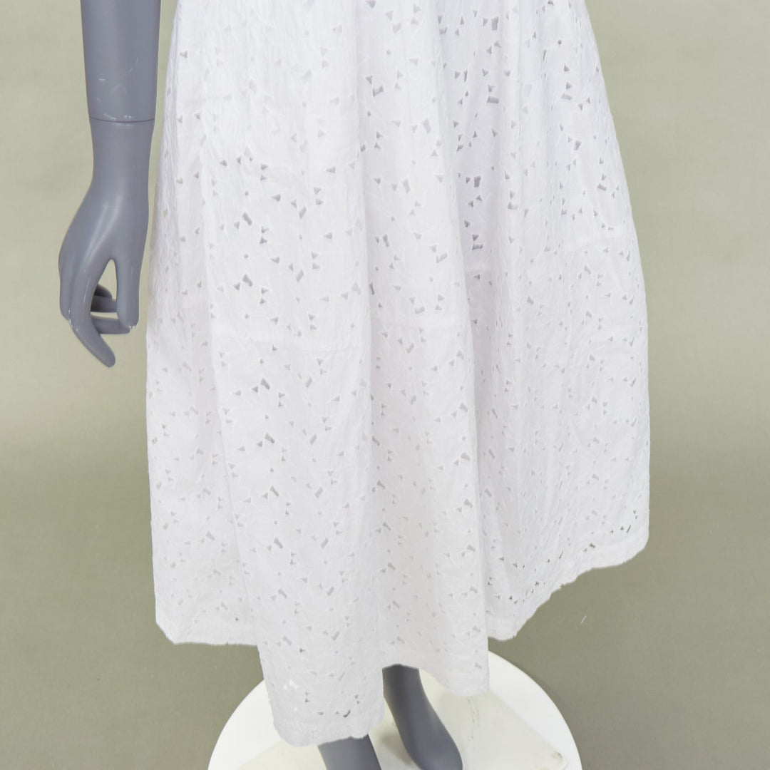 CO COLLECTIONS 2021 white broderie anglaise eyelet cotton midi shirt dress XS
