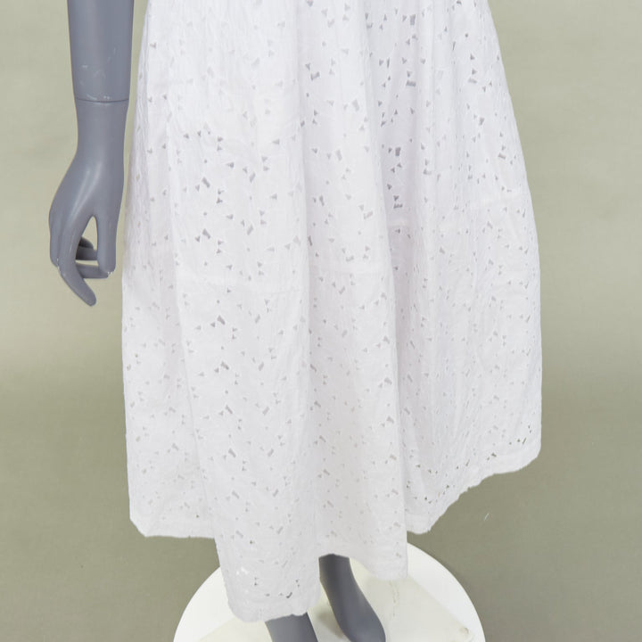 CO COLLECTIONS 2021 white broderie anglaise eyelet cotton midi shirt dress XS