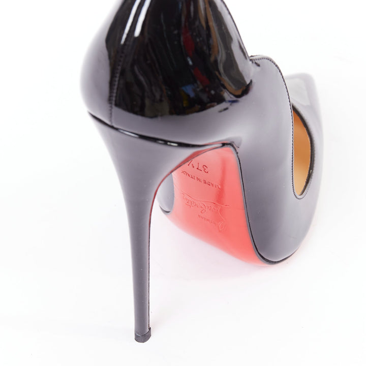 CHRISTIAN LOUBOUTIN Hot Chick 130 black patent scalloped topline pumps EU37.5