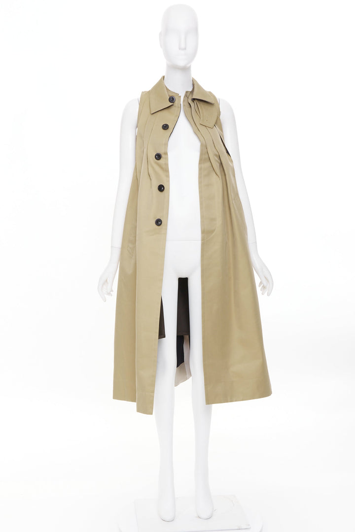 SACAI 2024 Runway sleeveless asymmetric khaki cotton blend trench dress JP1 S