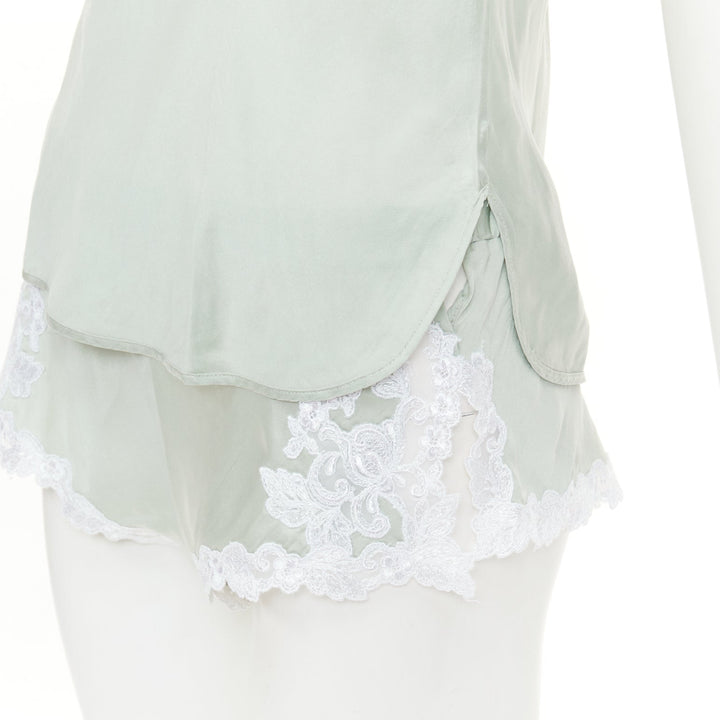 LA PERLA Maison pale green lace silk blend pajama camisole shorts set FR38 M