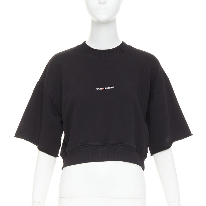 SAINT LAURENT 2016 black cotton vintage logo cropped boxy sweatshirt XS
