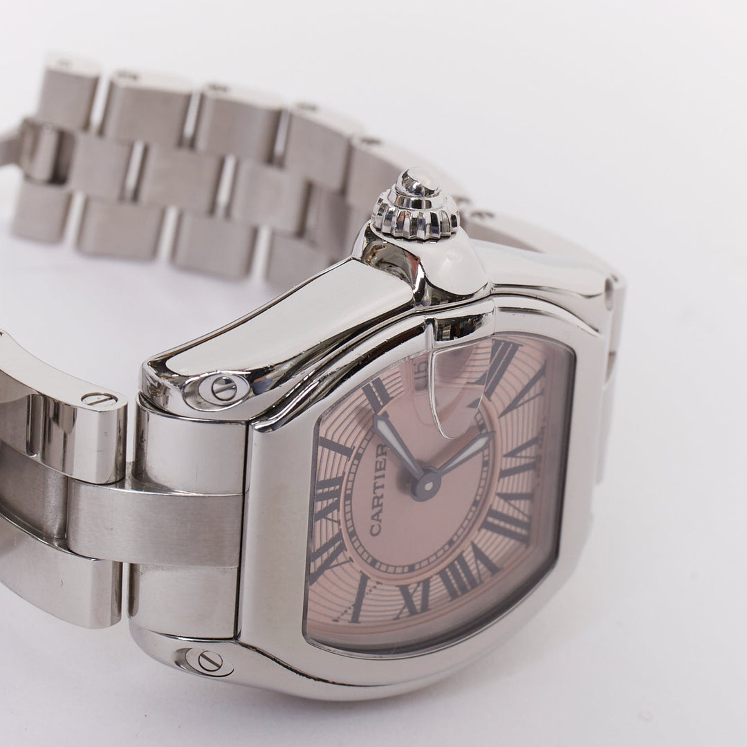 CARTIER Roadster SM W62017V3 pink dial silver stainless steel ladies watch