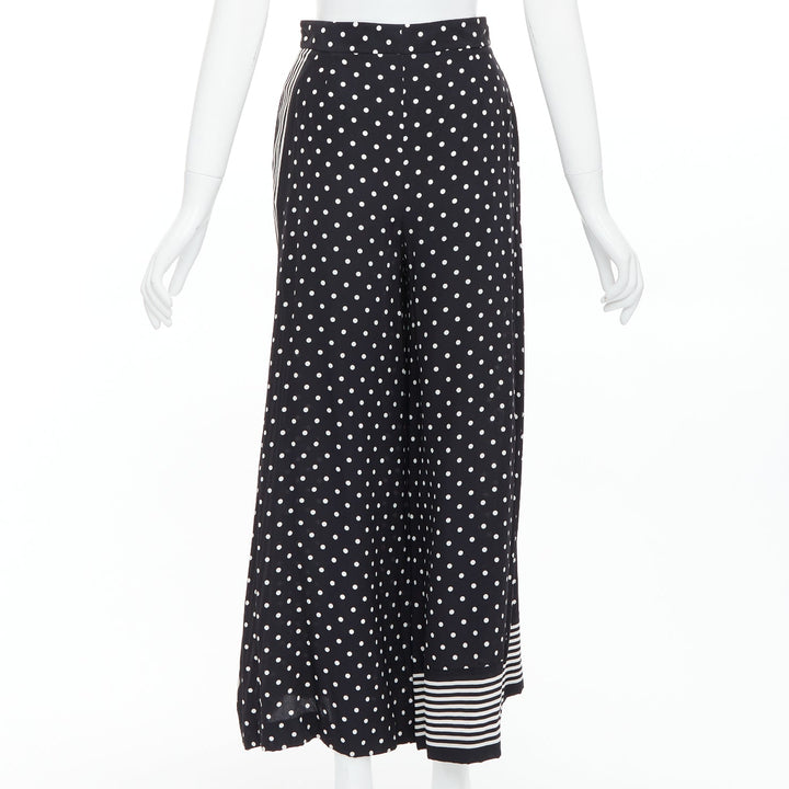 STELLA MCCARTNEY 2016 black white 100% silk polka dot striped pants IT36 XXS
