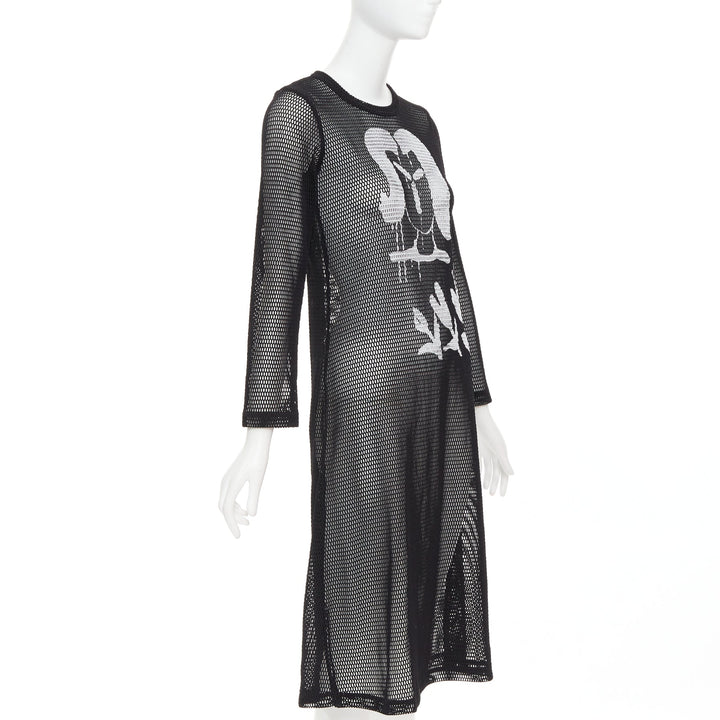 COMME DES GARCONS Alisa Yoffe 2019 white black abstract face net mesh dress XS