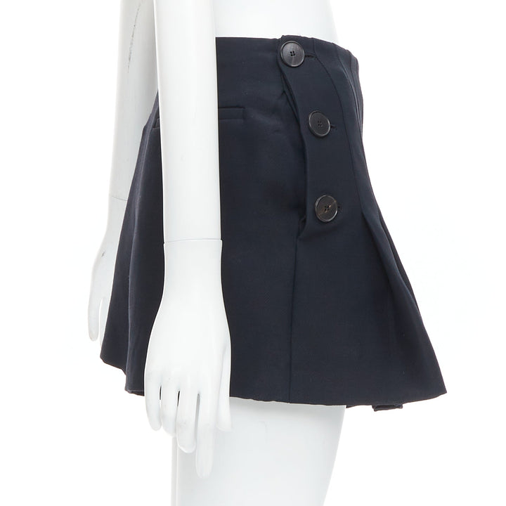 CHRISTIAN DIOR black wool silk nautical pleated front skirt FR34 XXS