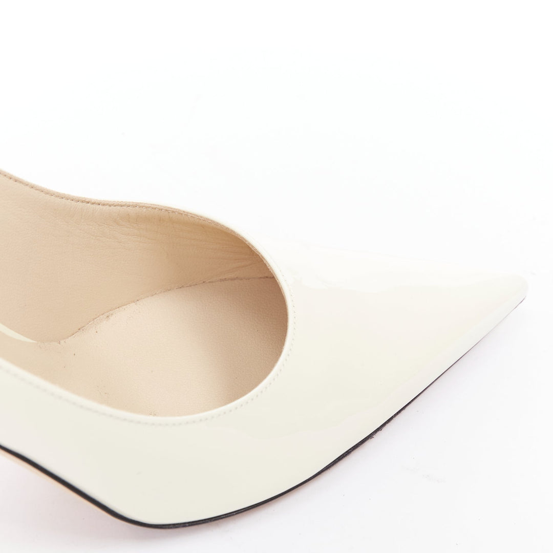 JIMMY CHOO Love 85 Latte cream patent JC emblem pumps EU39.5