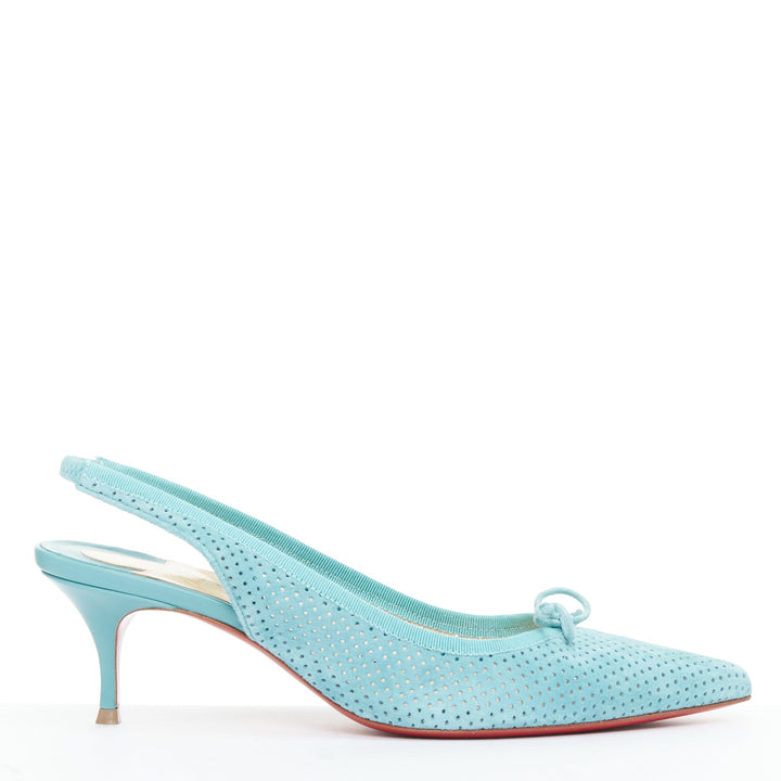 CHRISTIAN LOUBOUTIN Hall Sling Pump 55 sky blue suede pointy slingbacks EU36.5