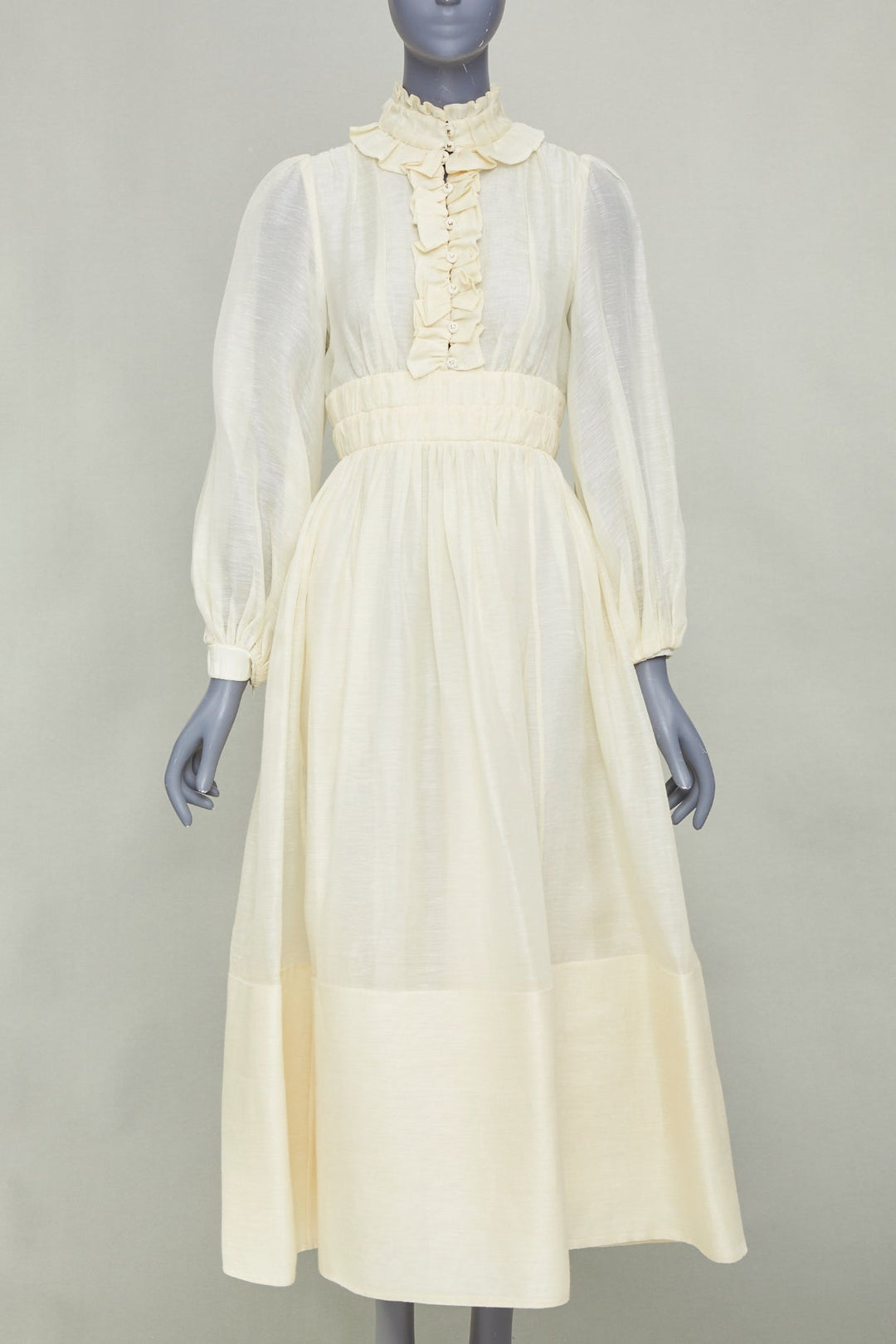 ZIMMERMANN 2021 Luminous ruffle trim cream linen silk midi dress Sz1 S