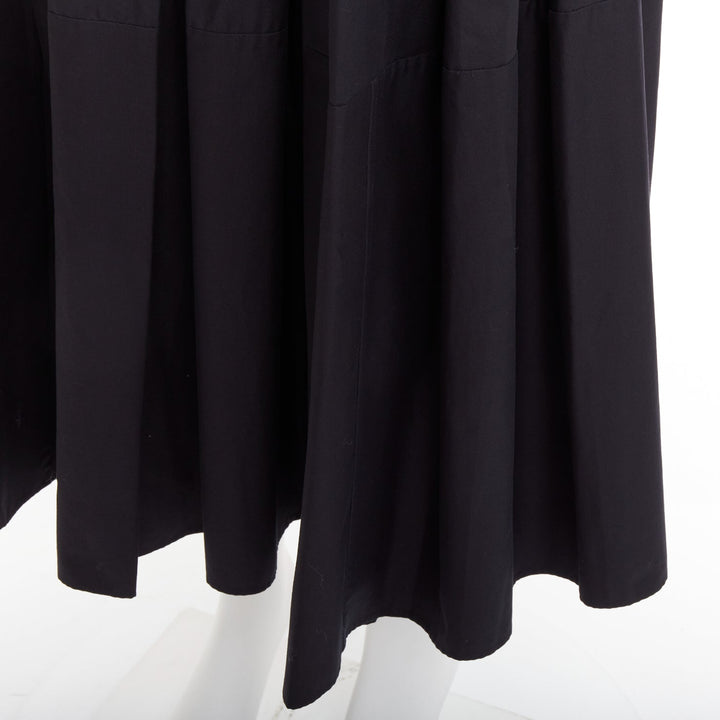 KHAITE black 100% cotton invisible waistband pleated full tea length skirt US2 S