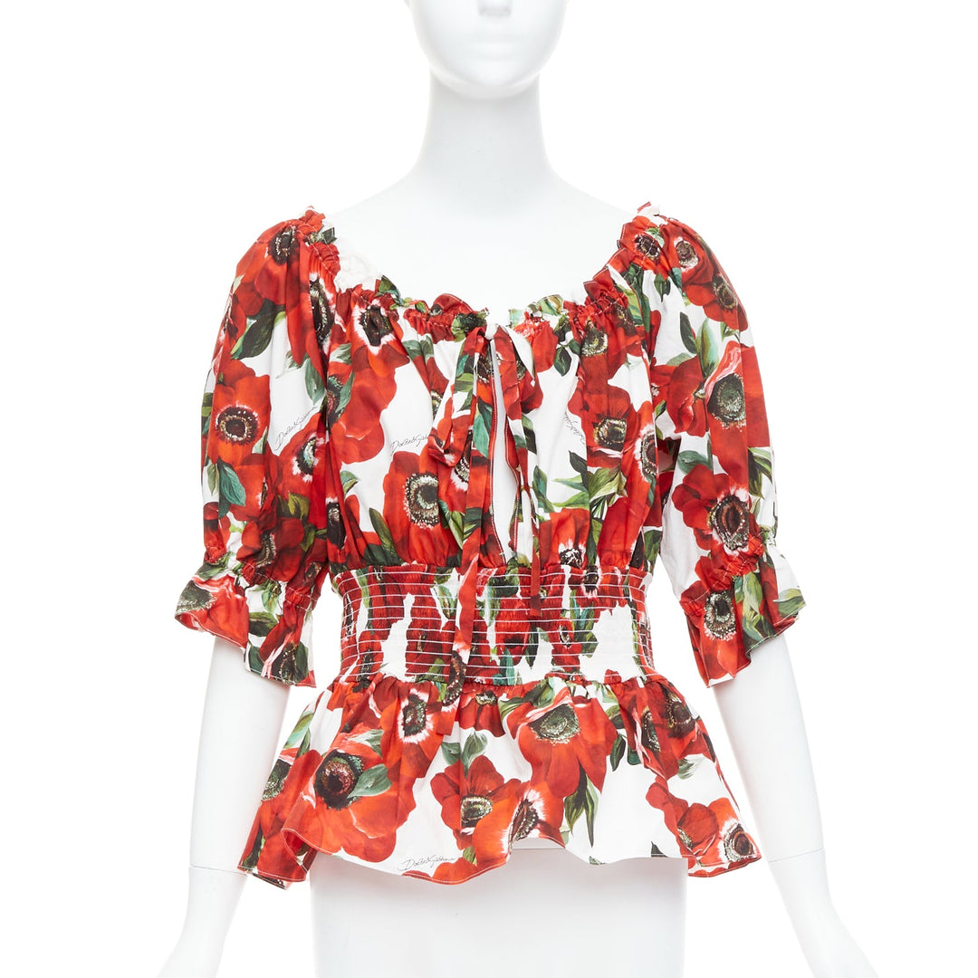 Female mannequin wearing Dolce Gabbana Red Cotton Women Top in Size IT48 | Available at JHROP