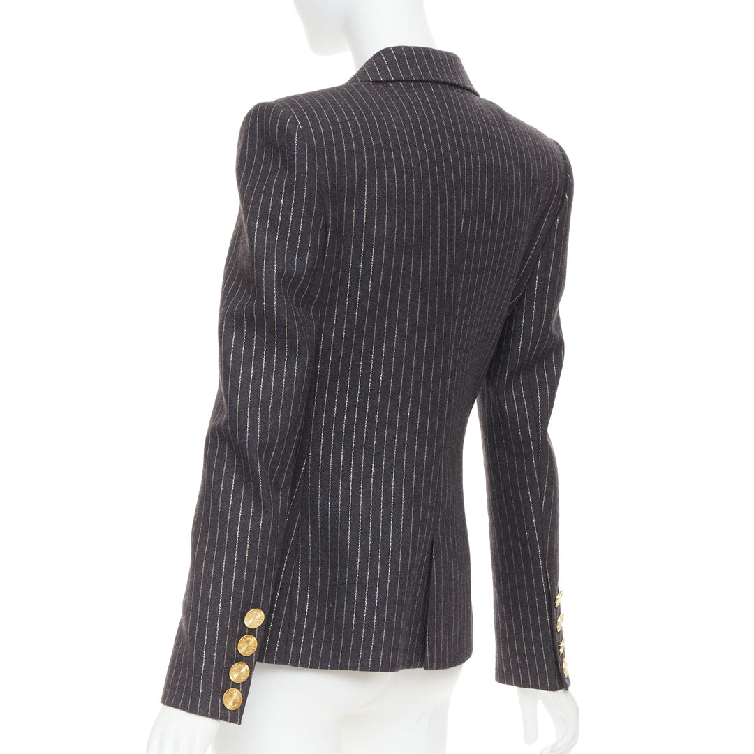 ALEXANDRE VAUTHIER dark grey metallic gold pinstripe single breast blazer FR36 S