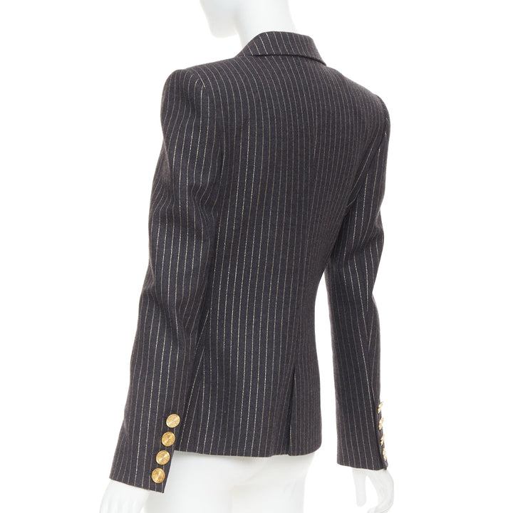 ALEXANDRE VAUTHIER dark grey metallic gold pinstripe single breast blazer FR36 S