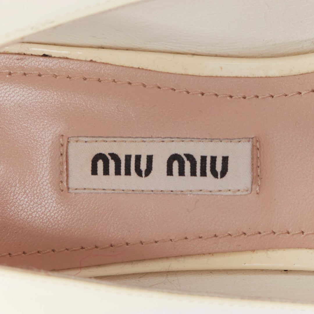 MIU MIU 2017 cream patent white pink faux fur buckle flats EU37.5