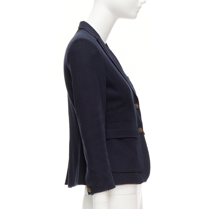 RAG & BONE navy waffle cotton daggers buttons 3 pockets fitted blazer US2 S