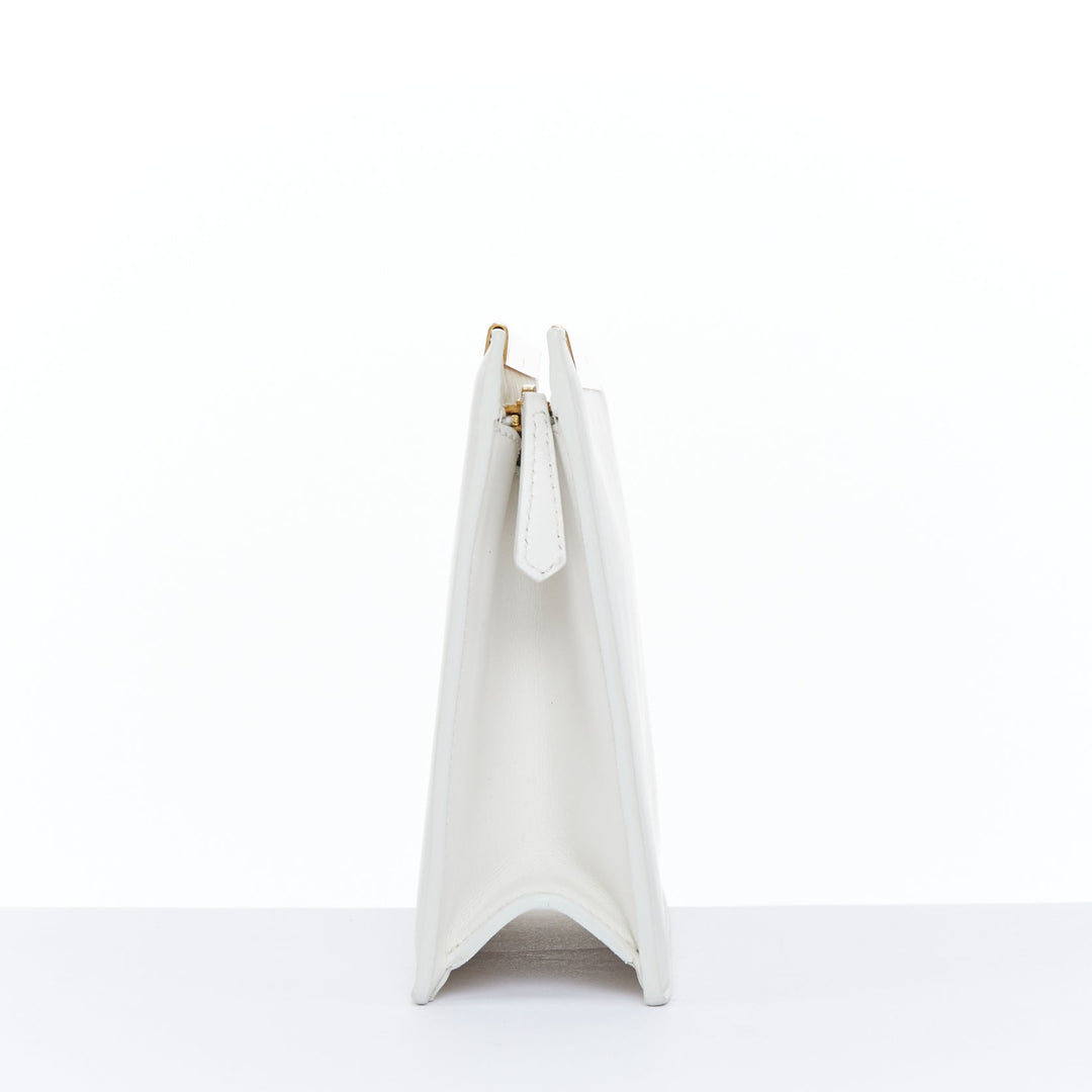 SAINT LAURENT Lutetia gold bar off white smooth leather clutch bag