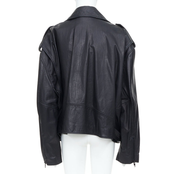 BALENCIAGA 2024 Demna black super oversized cowhide leather moto biker jacket L