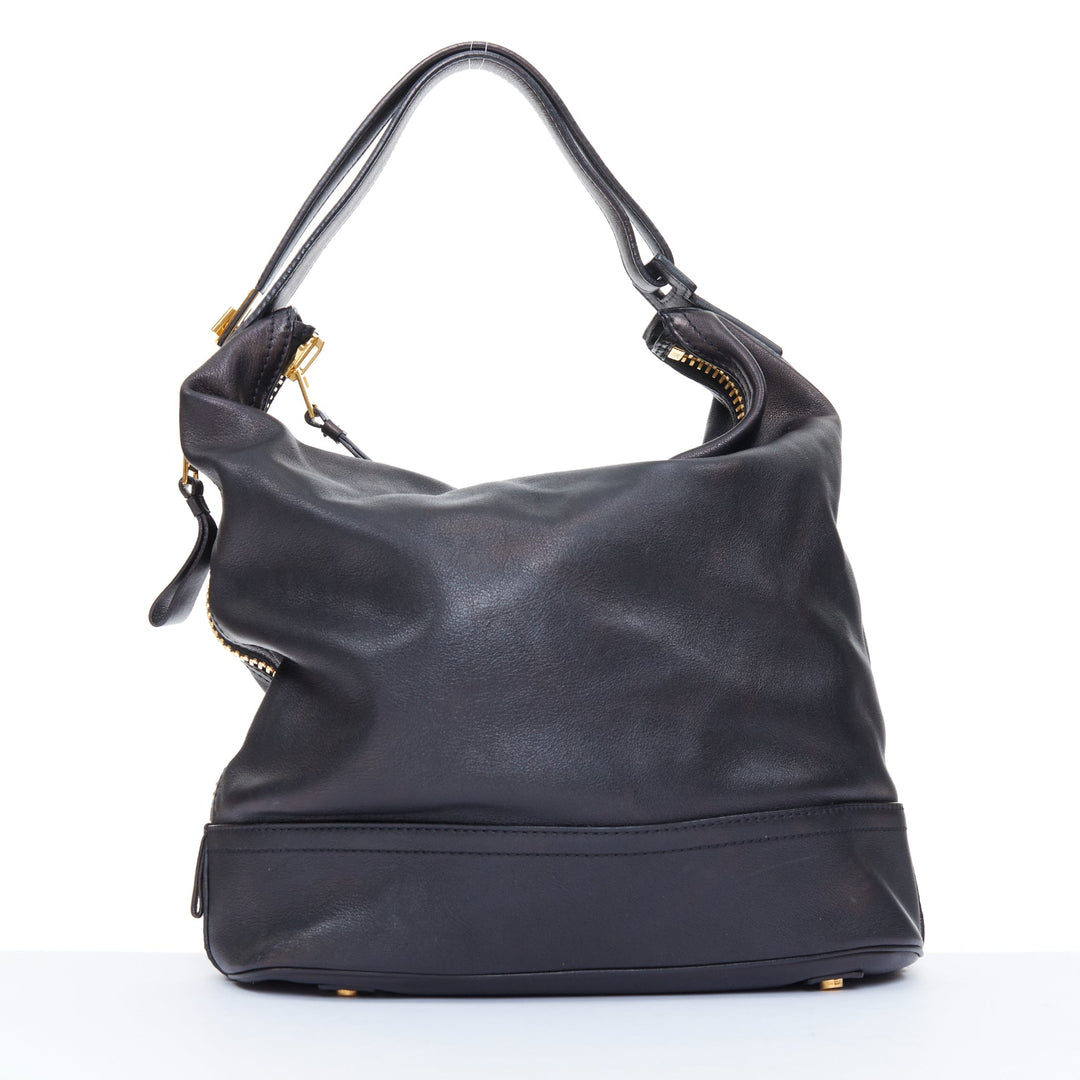 TOM FORD 2014 Jennifer oversized chunky gold zip black leather hobo bag pouch