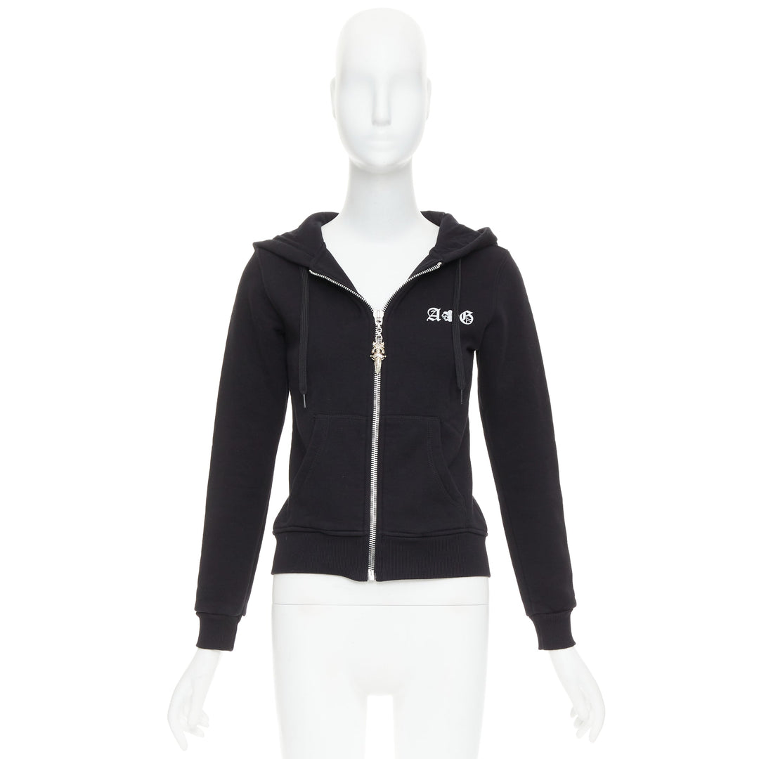 A&G Rock n Roll Couture Amal Guessou black 925 silver dagger crop hoodie S