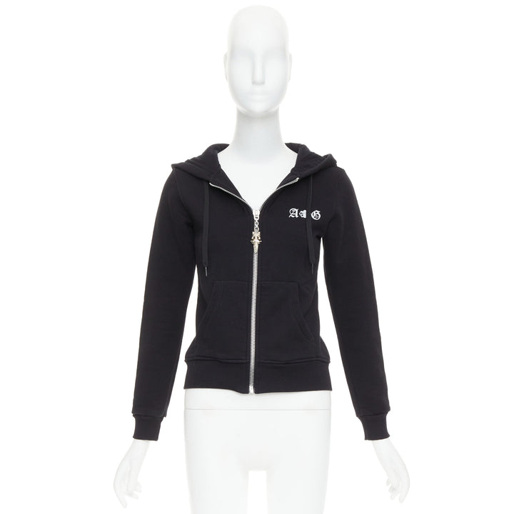 A&G Rock n Roll Couture Amal Guessou black 925 silver dagger crop hoodie S