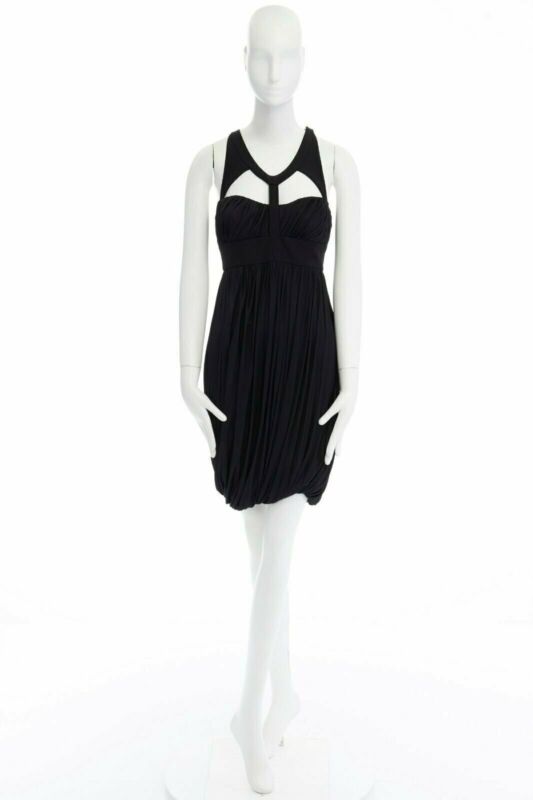 Runway VERSACE black draped viscose harness neckline cocktail dress IT40 S