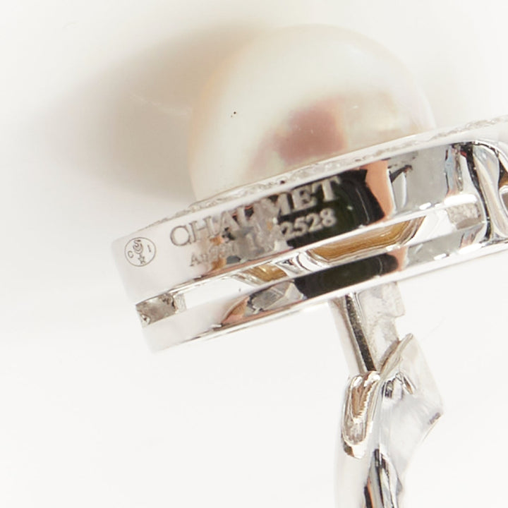 CHAUMET Josephine Aigrette Akoya pearl diamond 18k white gold stud earrings pair