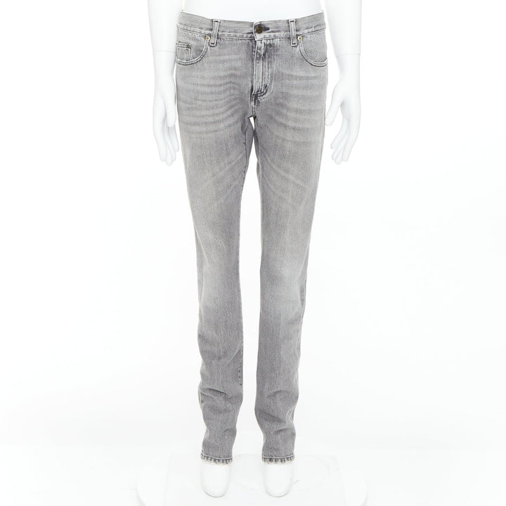 SAINT LAURENT D02 M/SK-LW grey stone washed skinny jeans 30"