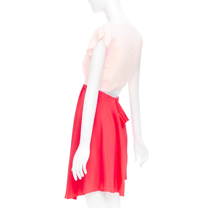 VIONNET pink red silk blend bias cut draped asymmetric cut out dress IT38 XS