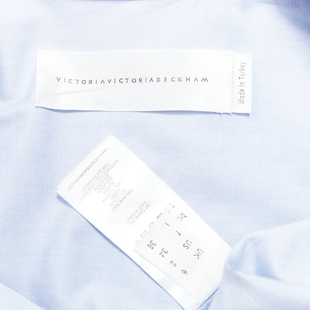 VVB VICTORIA BECKHAM light blue cotton asymmetric pleated hem dress shirt UK6 XS