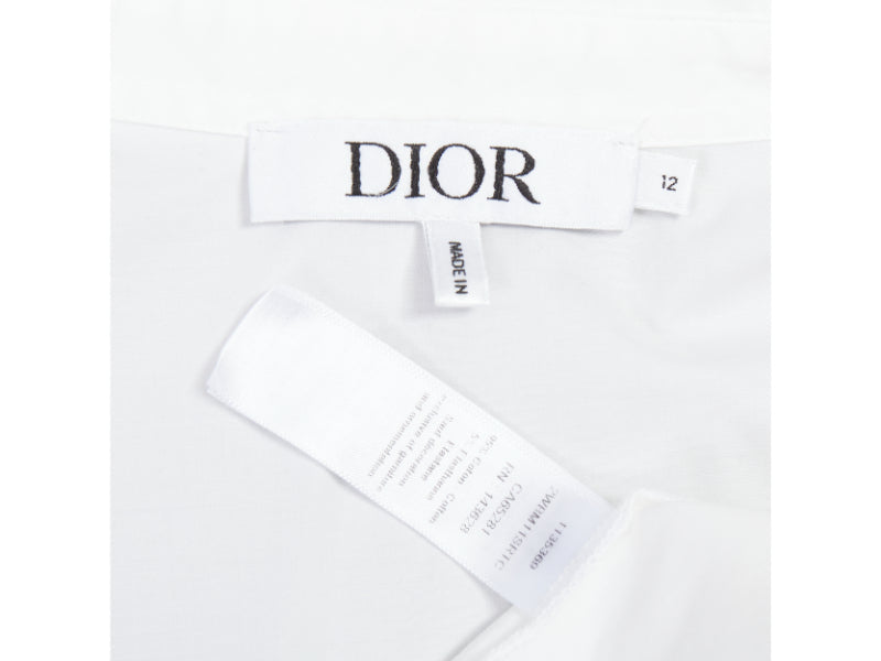 CHRISTIAN DIOR KIDS white cotton blend black bee embroidered crop shirt 12Y XS