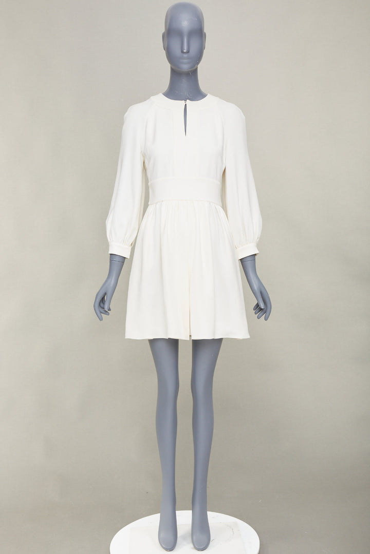 CHRISTIAN DIOR keyhole slit collar long sleeve panel ivory crepe dress FR38 M
