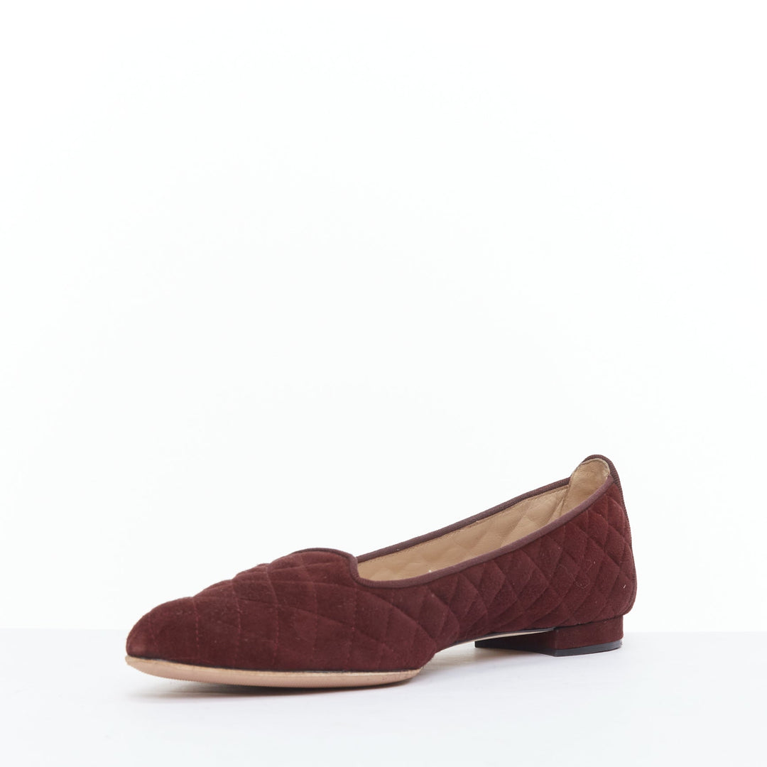 MANOLO BLAHNIK burgundy quilted suede square toe loafer flats EU39