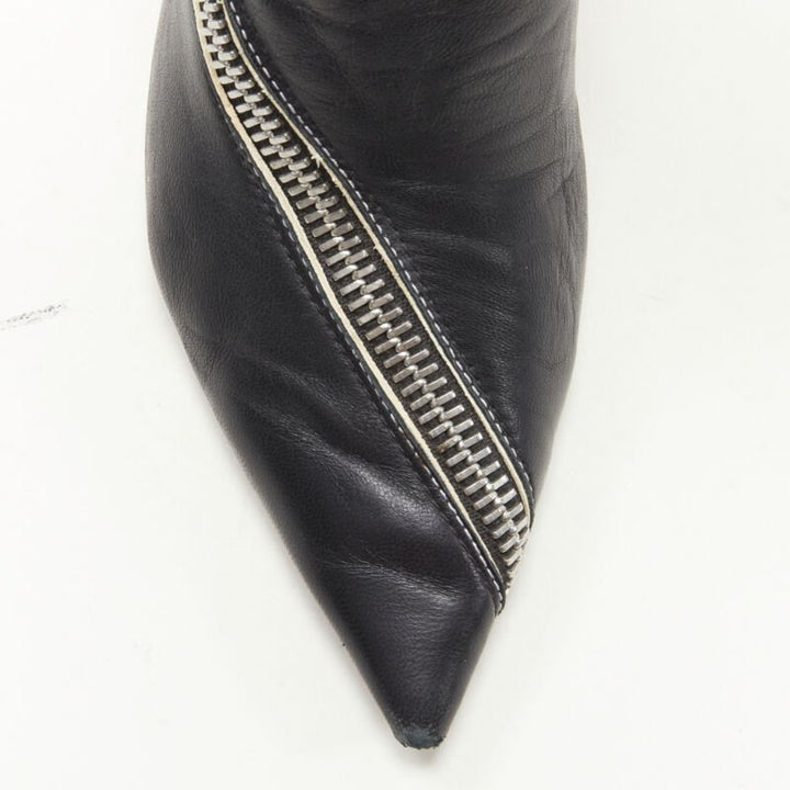 OLD CELINE Phoebe Philo black leather twist silver zip cone heel bootie EU36.5