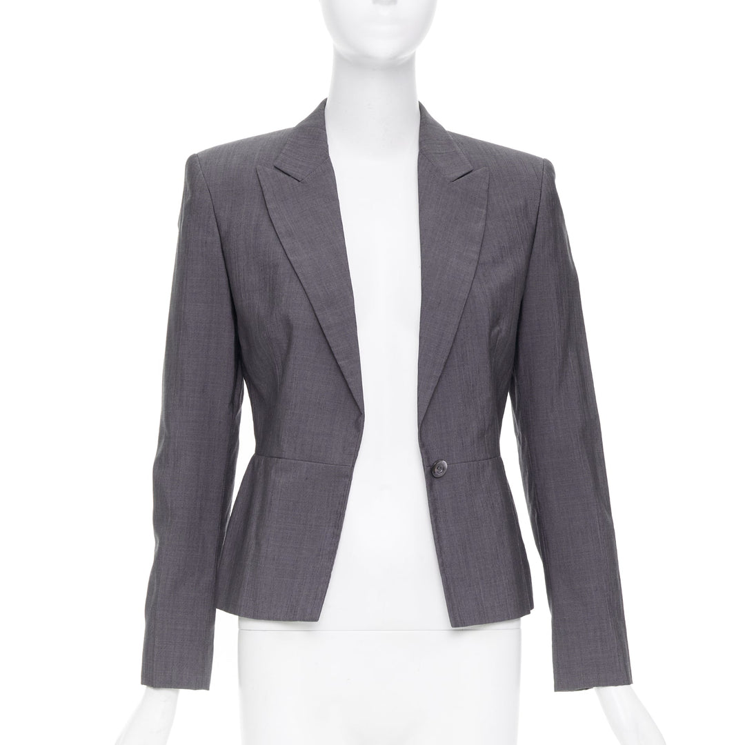 GUCCI Tom Ford 2004 Runway monogram lined grey silk wool single blazer IT38 XS