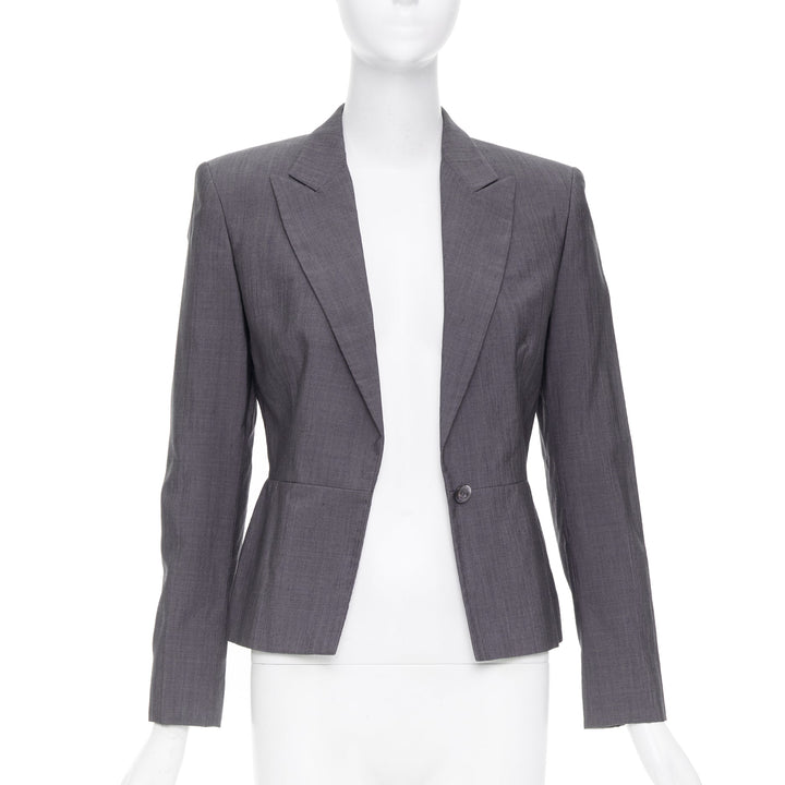 GUCCI Tom Ford 2004 Runway monogram lined grey silk wool single blazer IT38 XS