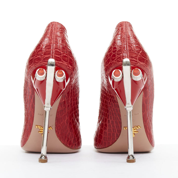 rare PRADA 2012 Runway 50s Hot Rod red croc red rocket flame heel pump EU36