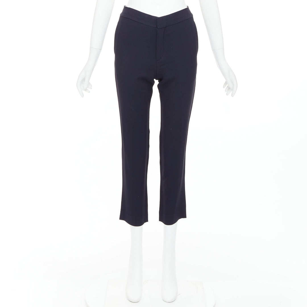 CHLOE navy concealed fly back darts tapered flare pants FR34 XS