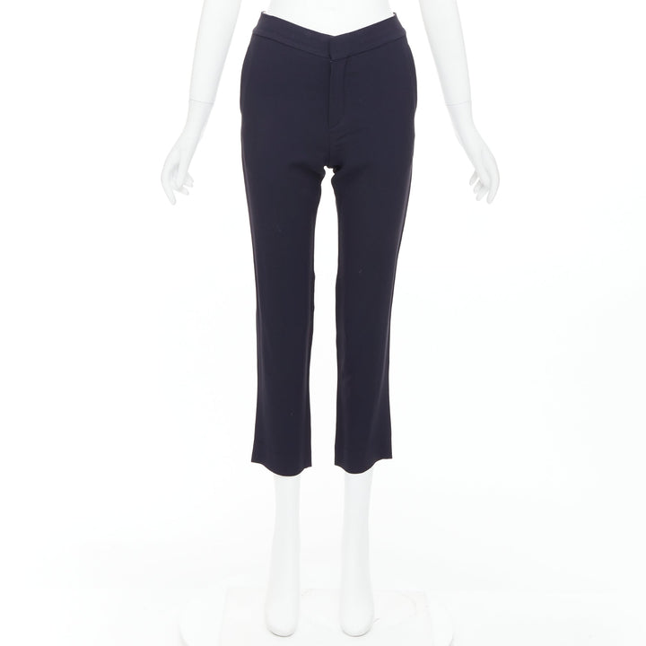 CHLOE navy concealed fly back darts tapered flare pants FR34 XS