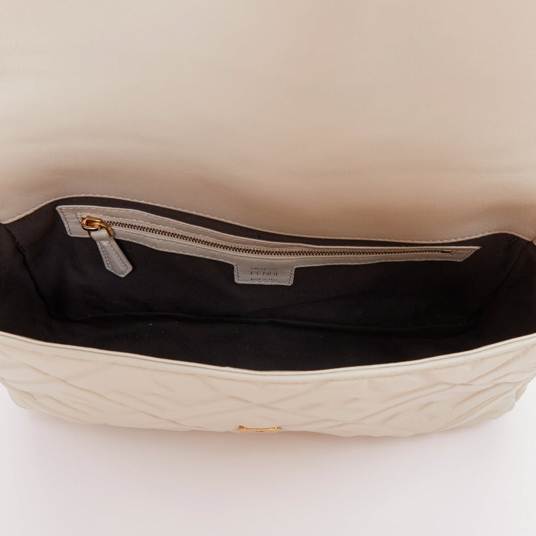 FENDI 2023 Runway Medium Baguette FF embossed white nappa leather bag