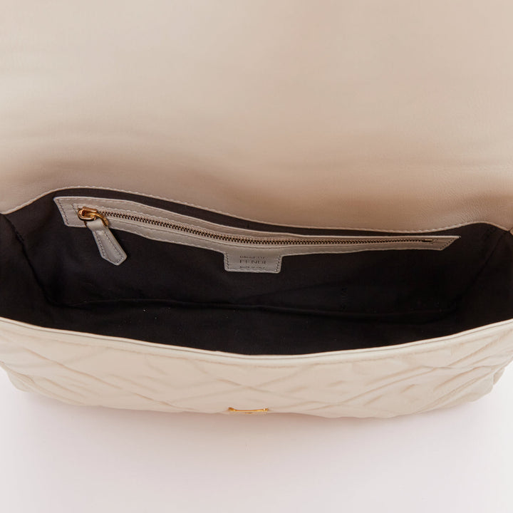 FENDI 2023 Runway Medium Baguette FF embossed white nappa leather bag