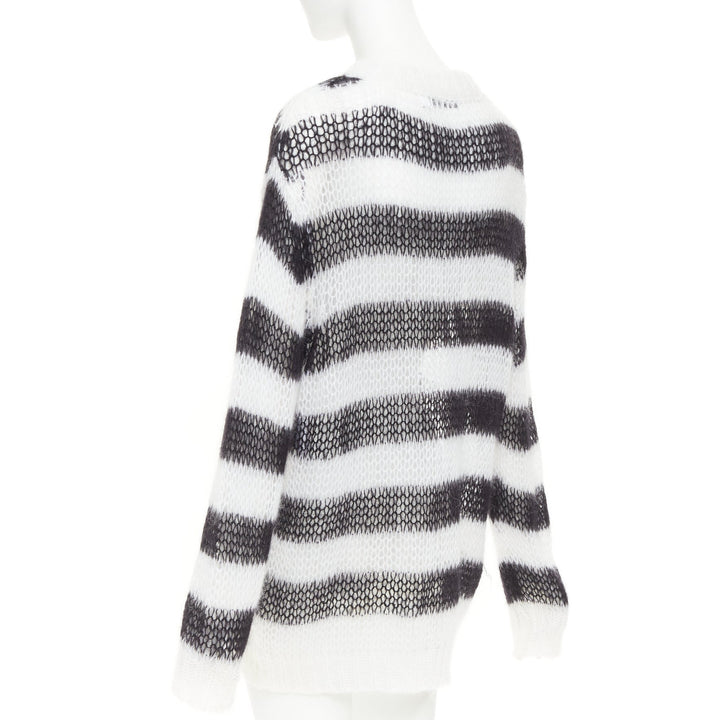DIOR 2019 black white open knit mohair striped oversized sweater FR40 L