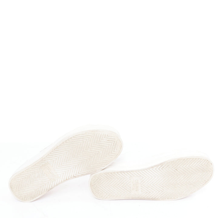 CELINE Jane Low optic white canvas leather triomphe logo platform sneakers EU35