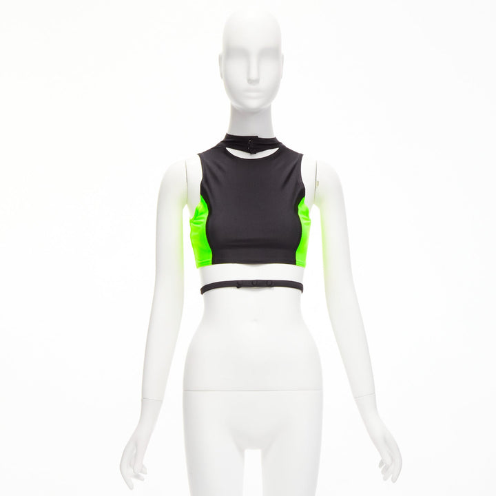 AMBUSH neon green black panelled logo back waist tie cropped sports top Size 1 S