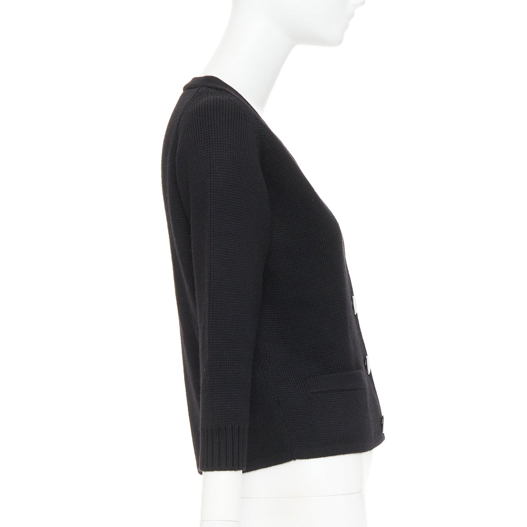 SAINT LAURENT 2014 black heavy knit wool round buttons raglan sleeves cardigan M