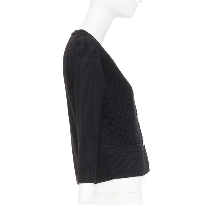 SAINT LAURENT 2014 black heavy knit wool round buttons raglan sleeves cardigan M