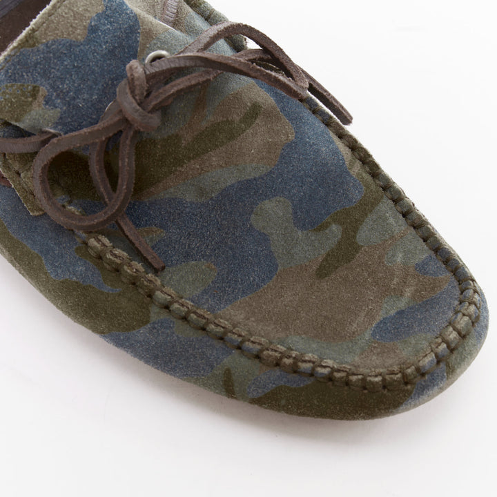 DOLCE GABBANA green brown camouflage suede driving loaers shoes EU39
