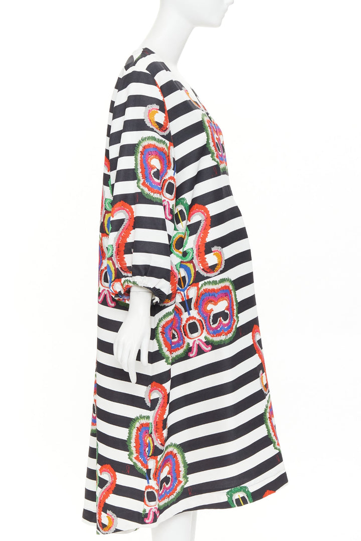 RIANNA AND NINA black white striped graphic print V-neck tent dress OS