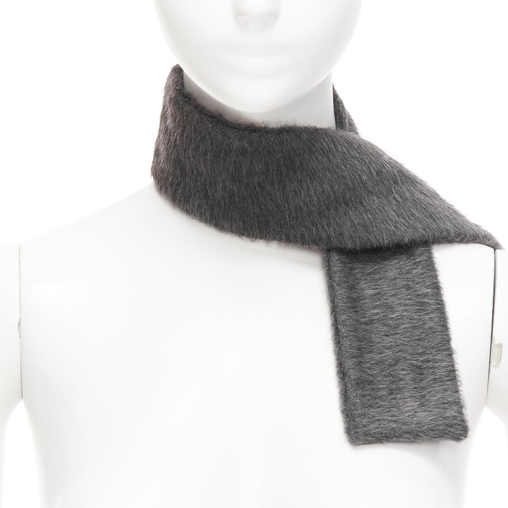 VALENTINO dark grey alpaca virgin wool slim short rectangular scarf