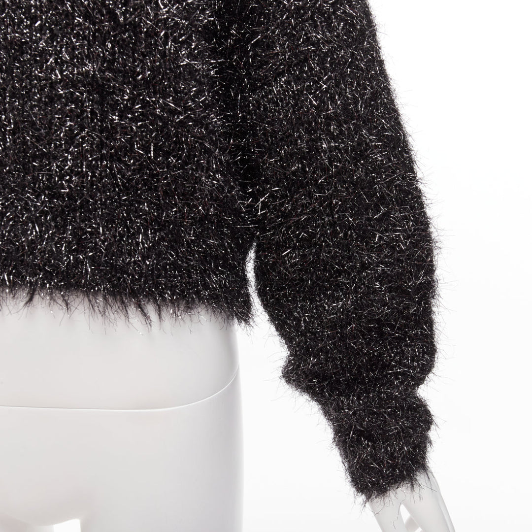ISABEL MARANT black gunmetal tinsel batwing slouchy cropped sweater FR34 XS