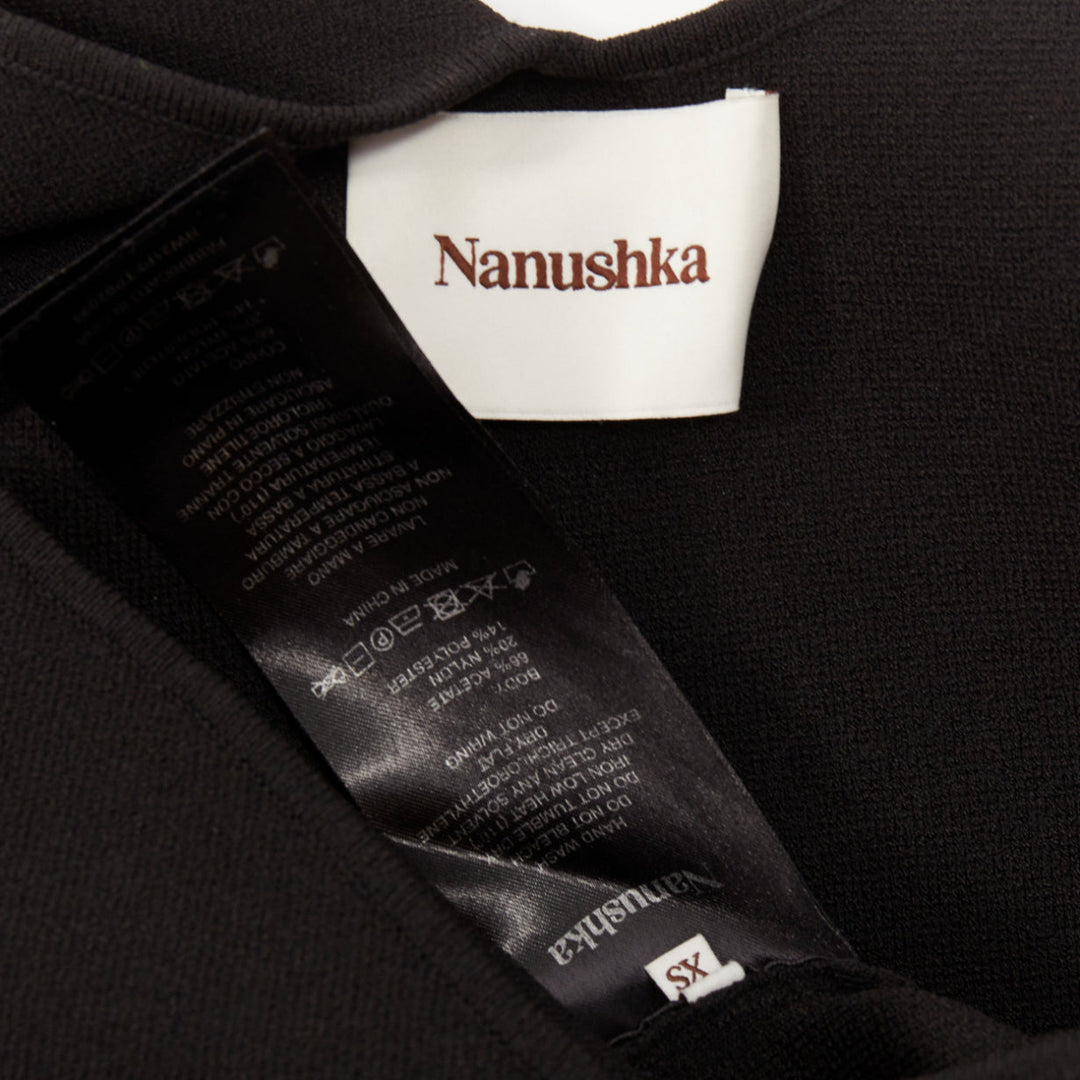 NANUSHKA 2021 Olivia black asymmetric cut out shoulder long sleeves top XS